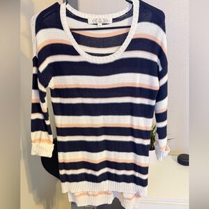 Pink Rose Navy, White, and Peach Striped Sweater